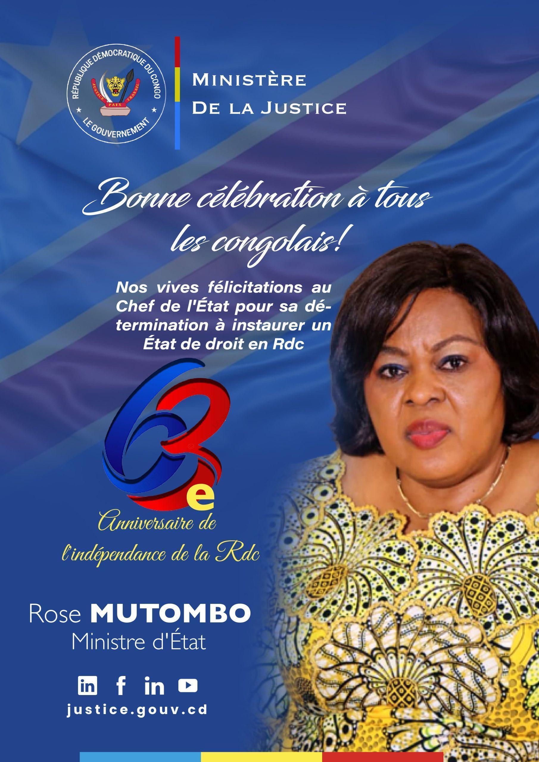 La ministre de la justice souhaite une joyeuse fête de l’indépendance pour un Congo nouveau d’État de droit